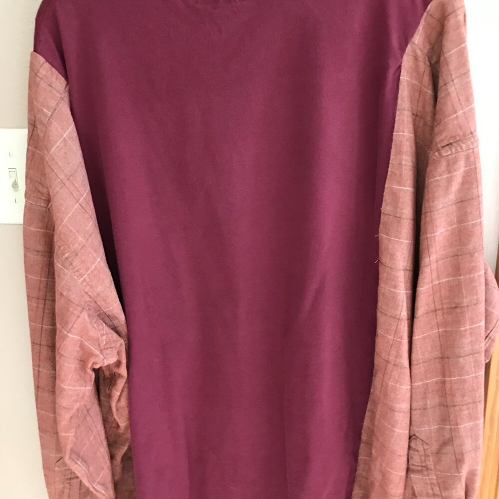 Upcycled Flannel Shirt Oversized Autumn Graphics Spliced Tee Fits XL 2X 3X - Picture 12 of 13